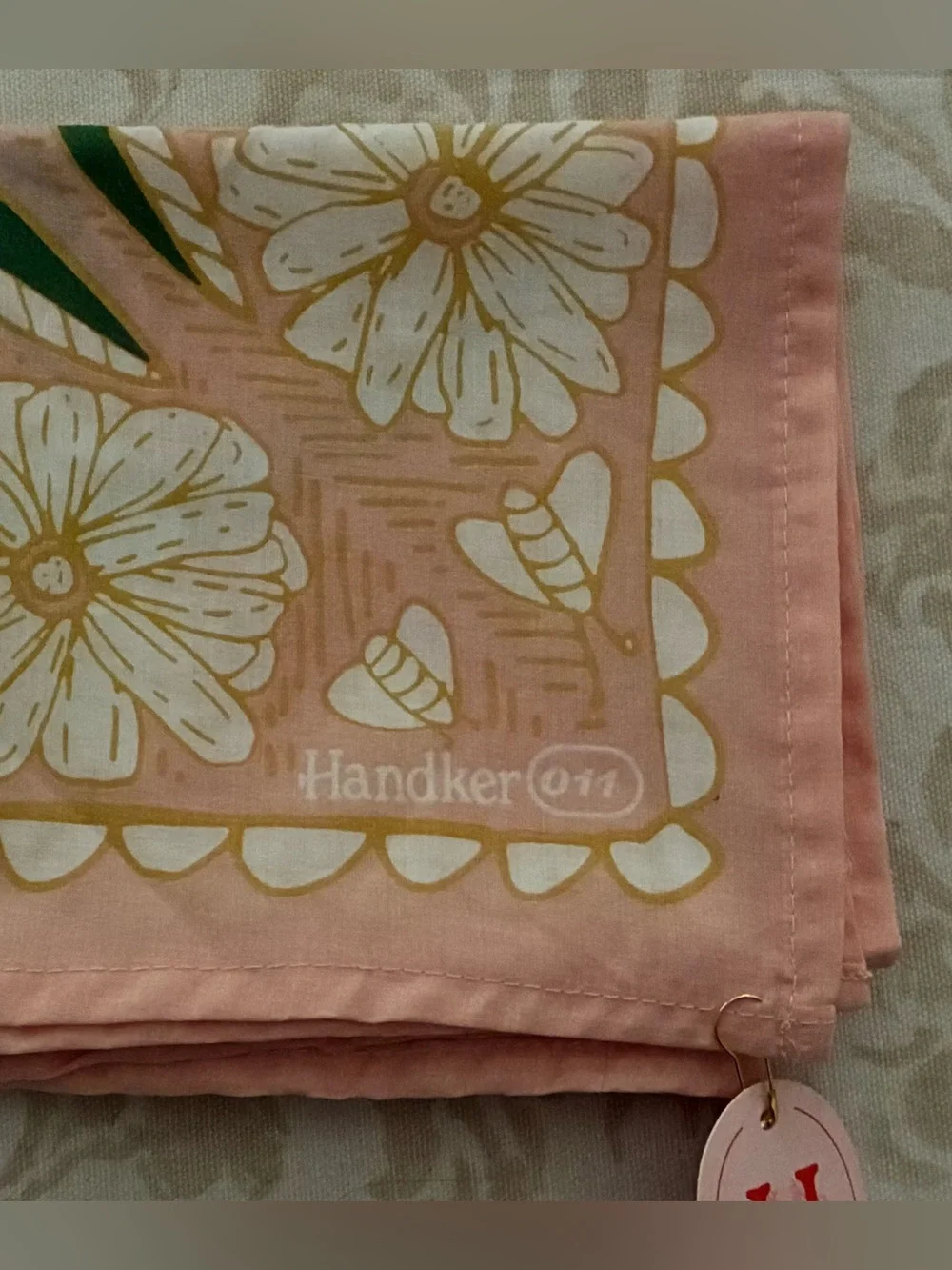Handker Scarf Bandana #11 Pink Peach Green White  Floral Bohemian Cotton 22